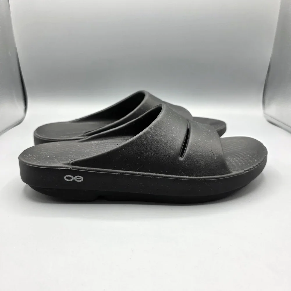 OOFOS OOAHH Sandals Womens 9 Black Recovery Slides Comfort Cushion Shoes Mens‎ 7